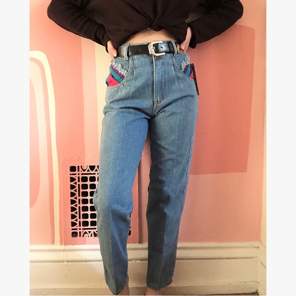 Vintage Denim - 90s Vintage High Waisted Jeans With Patchwork